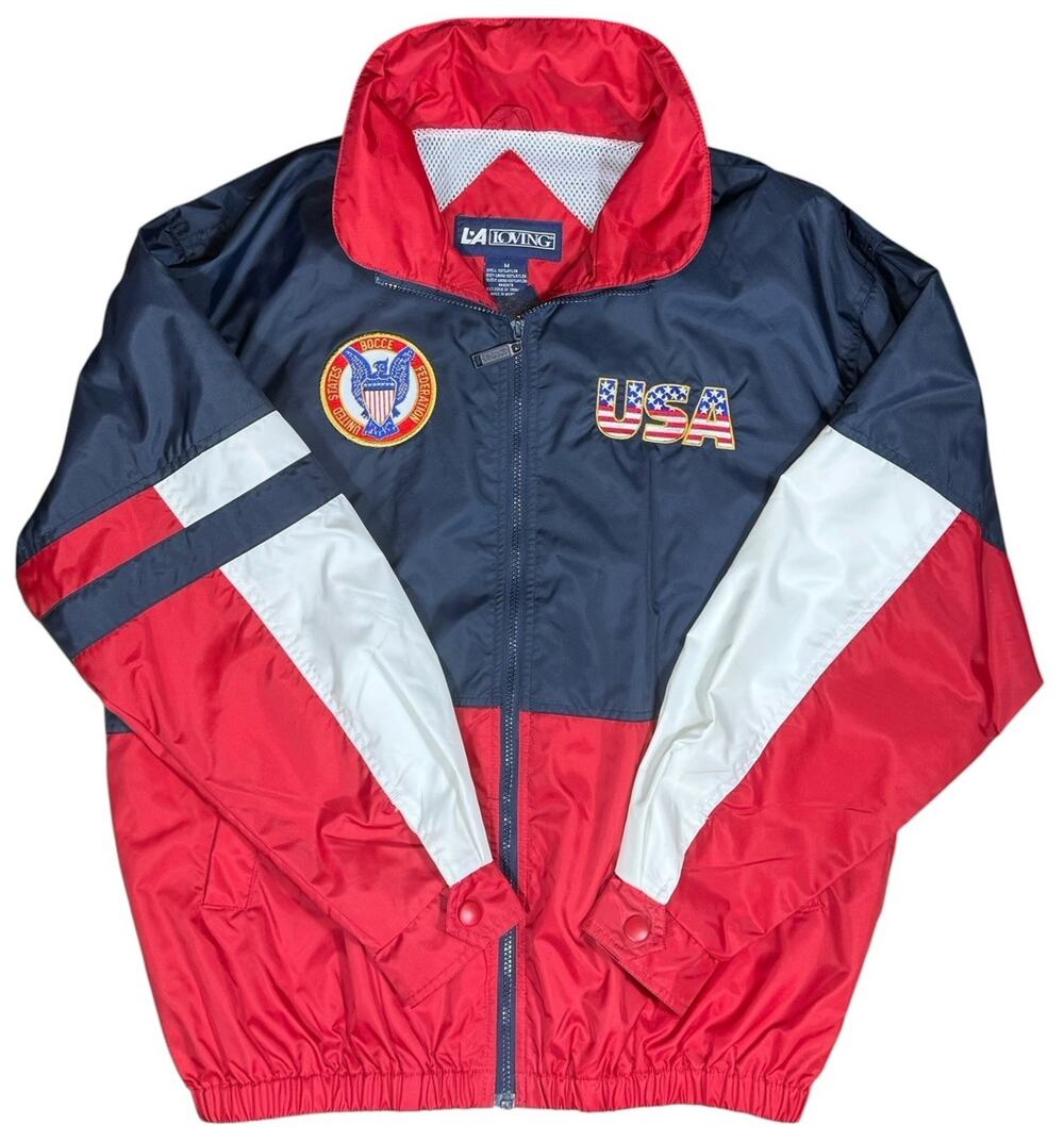 Vintage USA Bocce Federation Jacket Mens M LA Loving Windbreaker Hooded NWT 90s